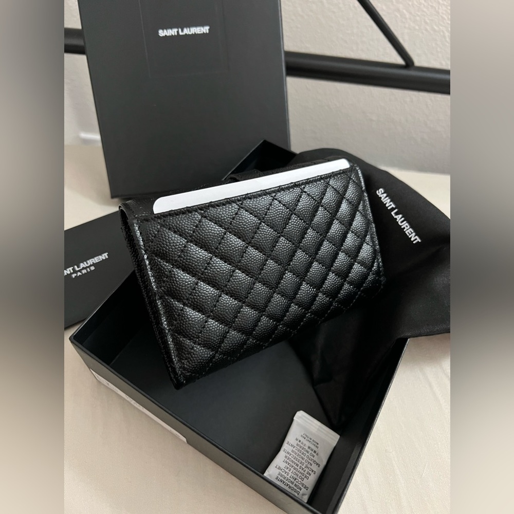 SOLD NEW YSL Saint Laurent Gold Monogram quilted leather wallet clutch - Picture 3 of 12